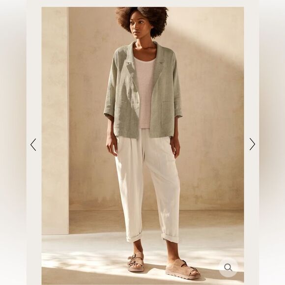 Poetry Cropped Lenzing Ecovero Viscose and Linen  Pants in Pale Natural 16 - Picture 1 of 16